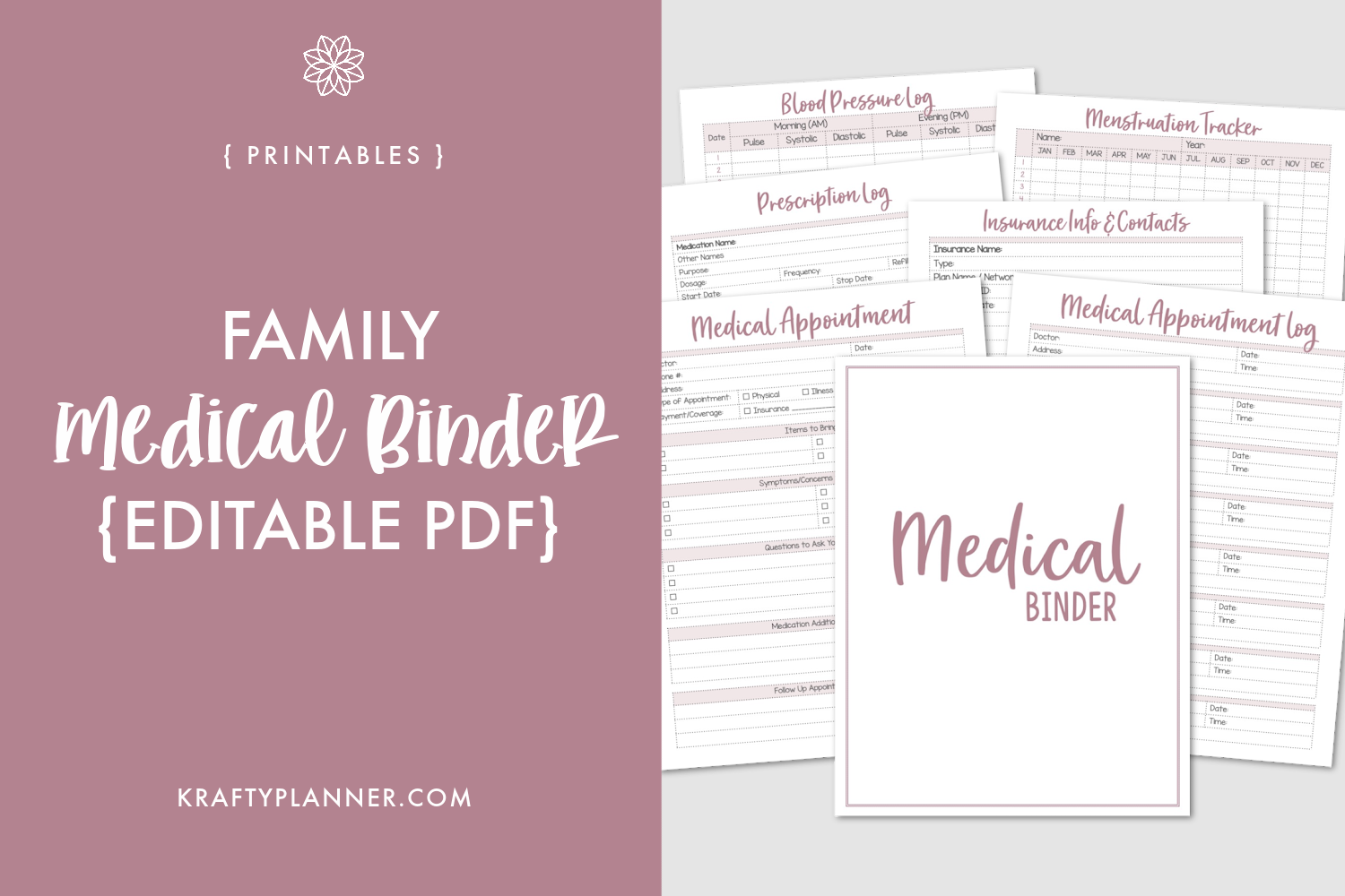 Family Medical Binder {Editable Pdf} — Krafty Planner pertaining to Medical Organizer Free Printable Medical Binder Forms