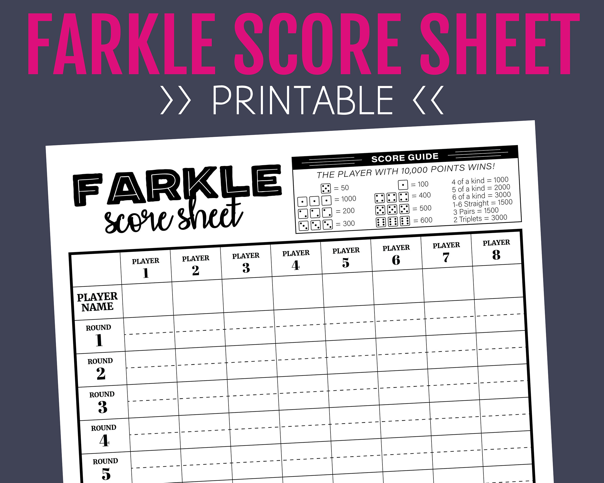 Farkle Score Sheet, Printable Score Sheet, Digital, Instant with regard to Farkle Score Sheet Free Printable