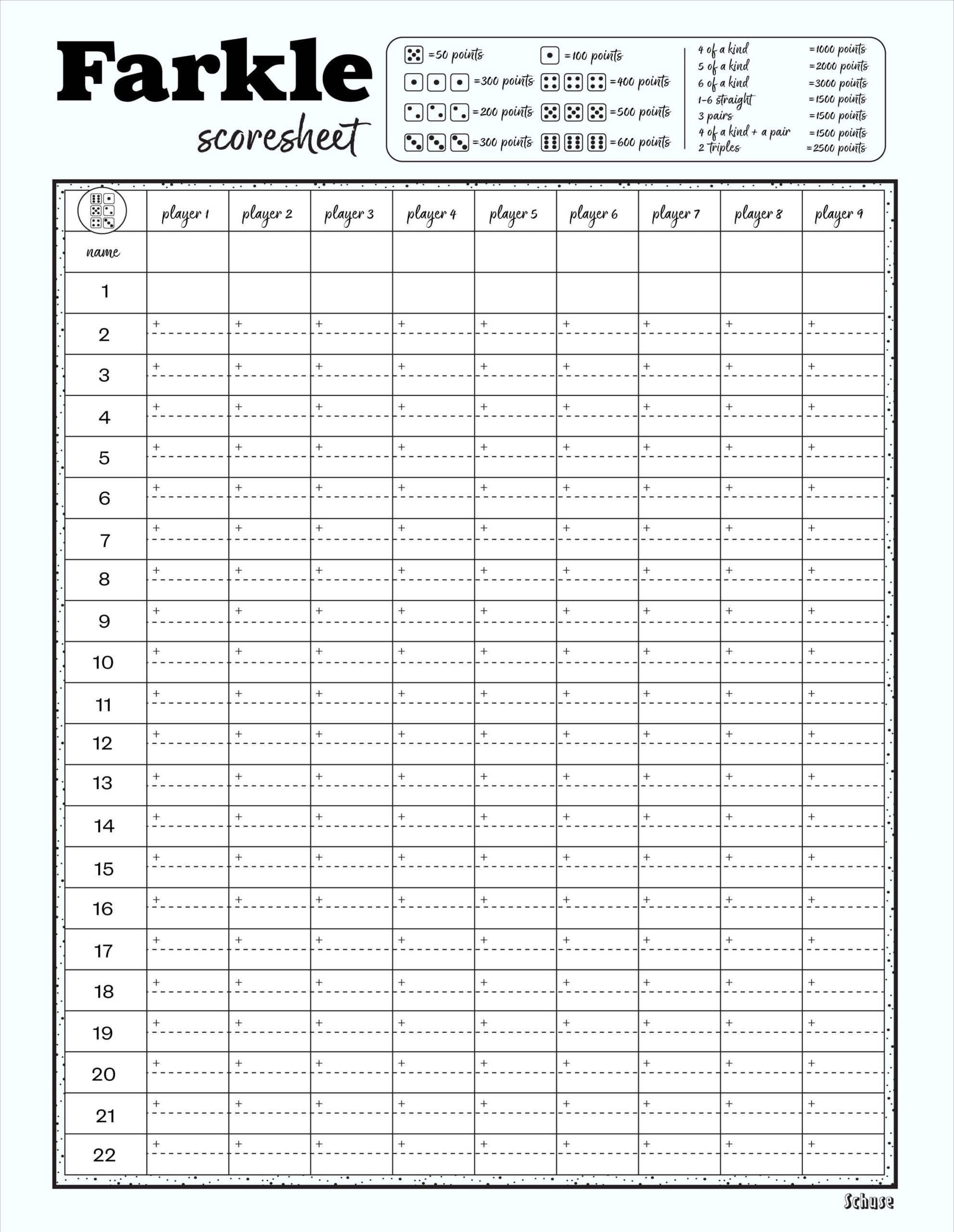 Farkle Scoresheet (Update) - Printable Downloadable, 8.5X11, A4 - Etsy inside Farkle Score Sheet Free Printable