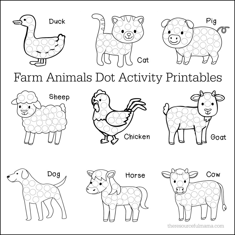 Farm Animals Dot Activity Worksheets - The Resourceful Mama for Farm Animals Printables Free