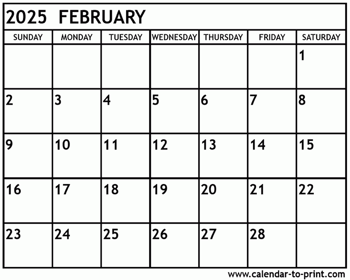 February 2025 Calendar Printable regarding Free Printable February 2025