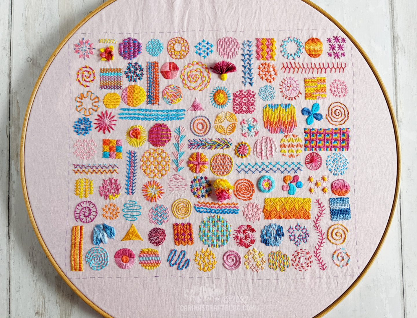 Finished 100 Day Stitch Sampler – Carina&amp;#039;S Craftblog for Printable Embroidery Sampler Patterns Free