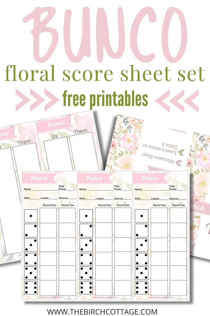 Floral Printable Bunco Score Sheets Set - The Birch Cottage intended for Free Printable Bunco Score Sheets Spring
