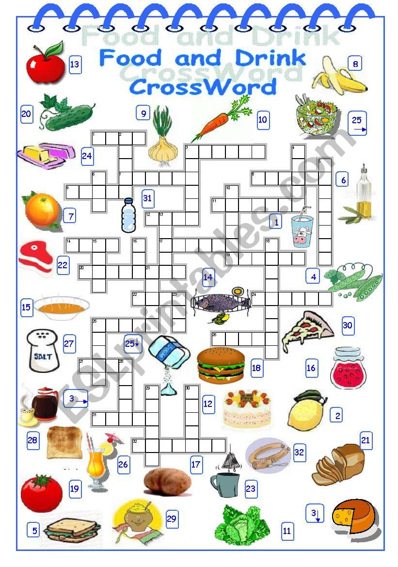 Food And Drink Crossword - Esl Worksheetalyona C. within Esl Printable Crosswords