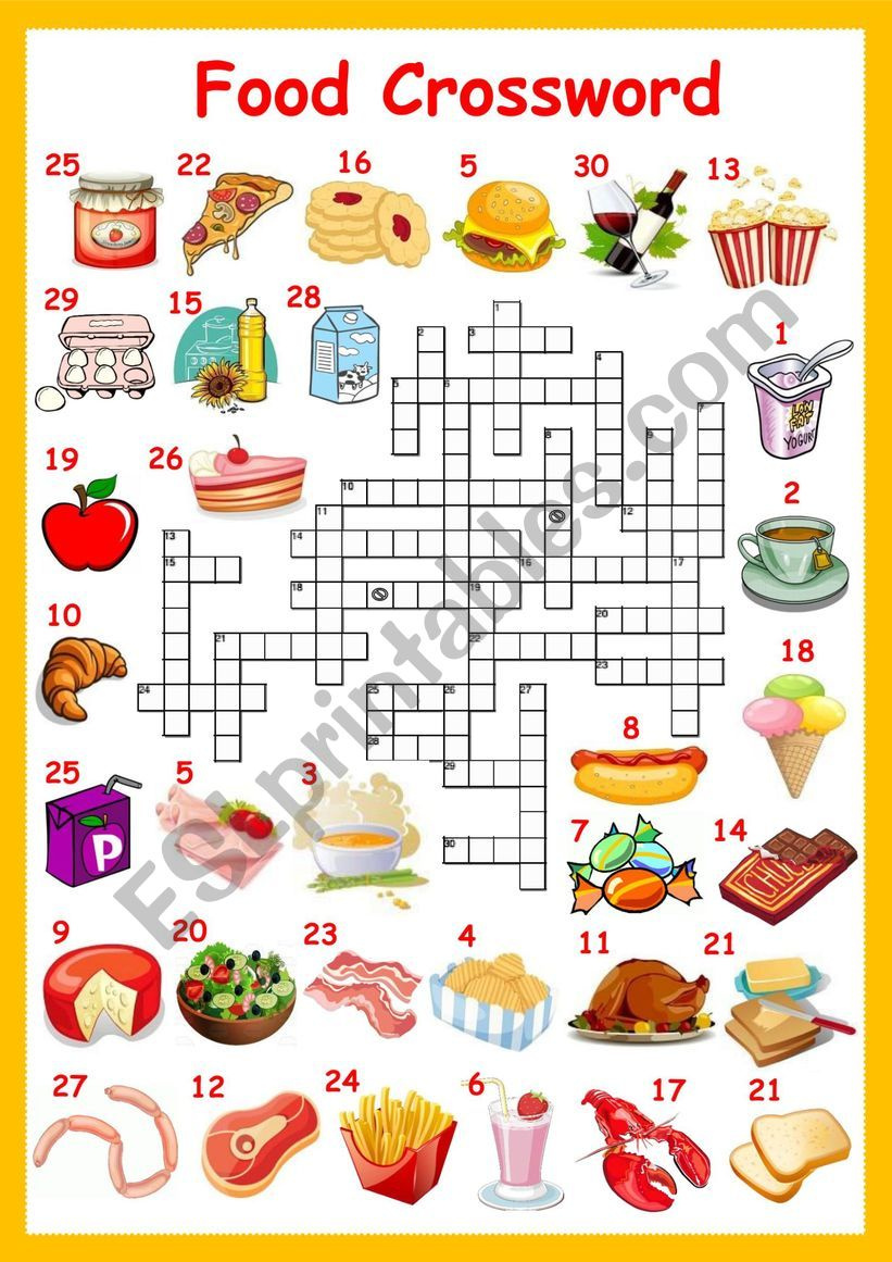 Food Crossword - Esl Worksheetsolnechnaya with Crosswords Esl Printable