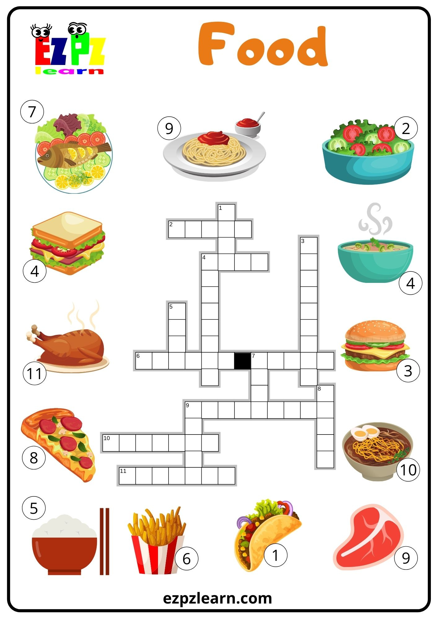 Food Crossword - Ezpzlearn within Food Crossword Puzzle Printable