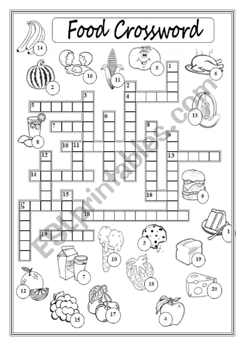 Food Crossword Puzzle - Esl Worksheetxyz5 for Food Crossword Puzzle Printable