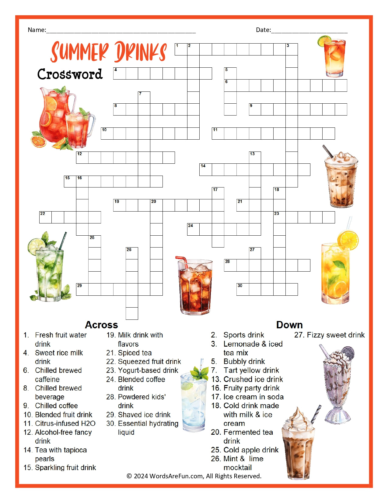 Food Crossword Puzzles inside Food Crossword Puzzle Printable