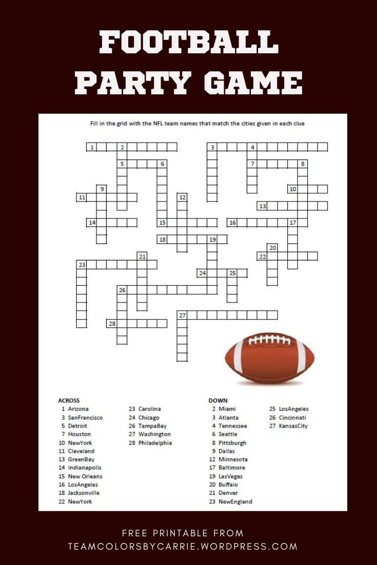 Football Crossword - Free Printable throughout Football Crossword Printable