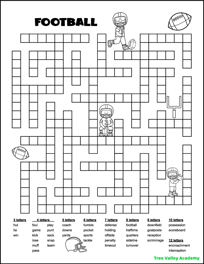 Football Fill In Word Puzzles - Tree Valley Academy pertaining to Crossword Fill In Printable