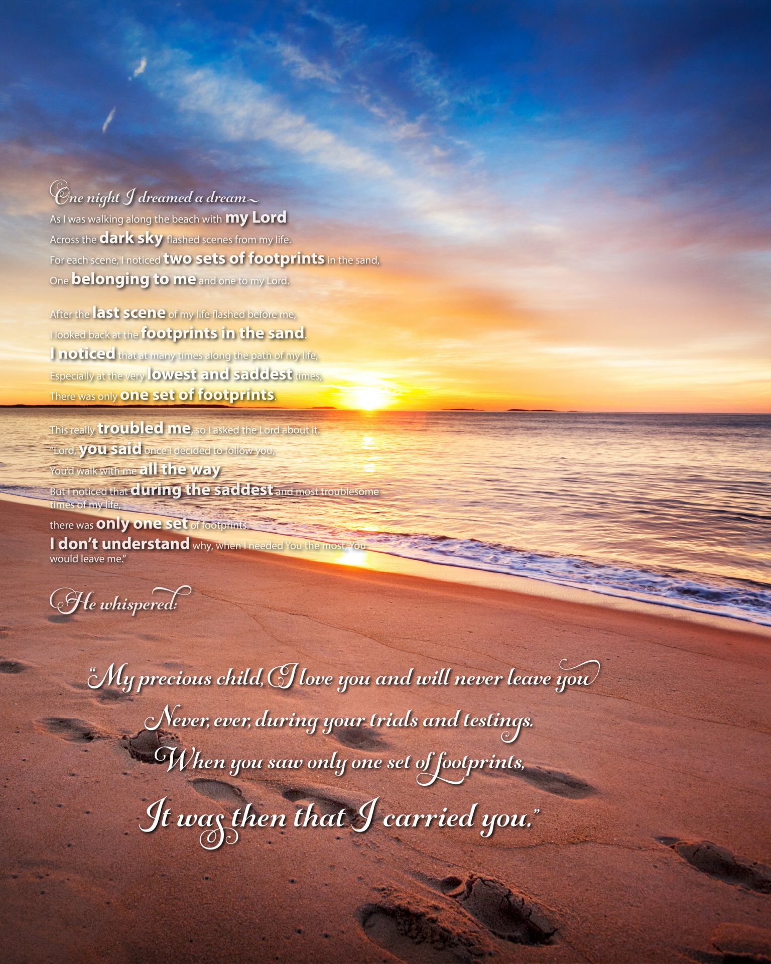 Footprints In The Sand Poem | Beautiful Poem From Only The Bible for Free Printable &amp;amp;#039;Footprints in the Sand&amp;amp;#039; Poem