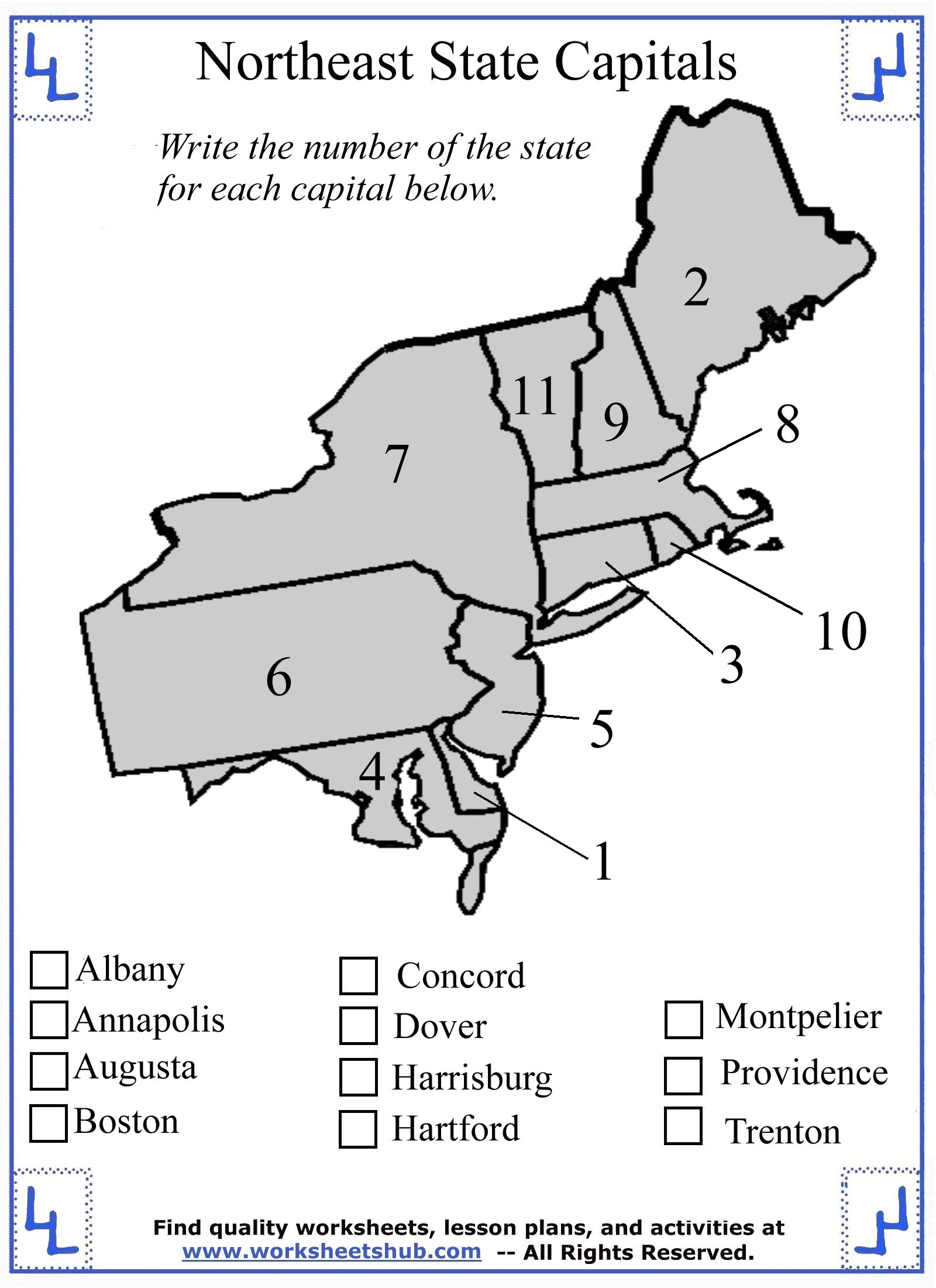 Fourth Grade Social Studies - Northeast Region States And Capitals throughout Northeast States and Capitals Quiz Free Printable