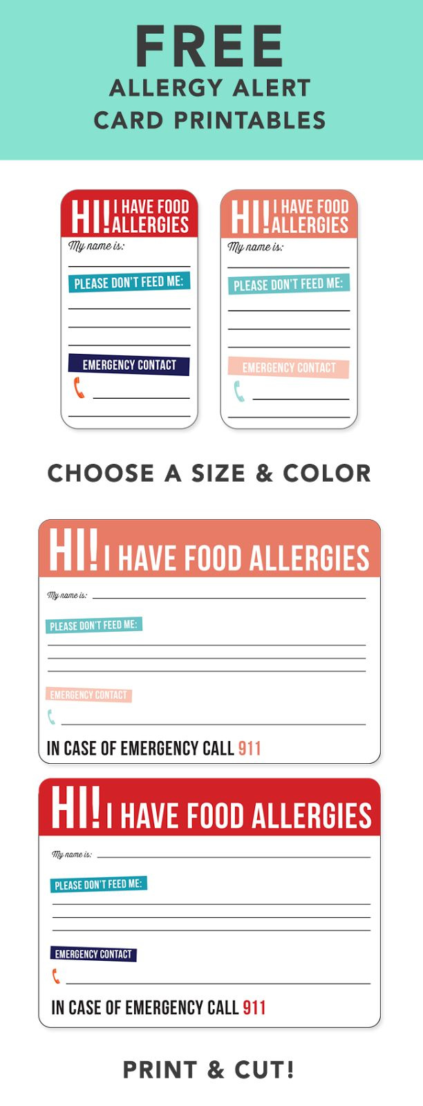 Free Allergy Alert Printables with Free Printable Allergy Cards