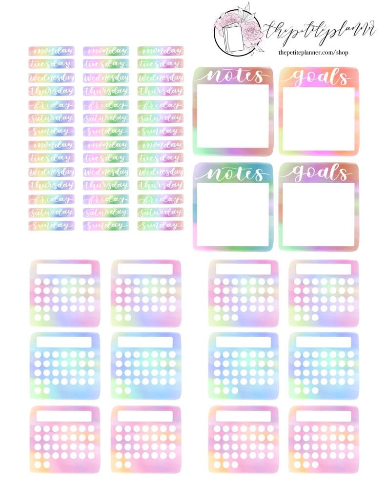 Free Bullet Journal Printables: Tie Dye Stickers ⋆ The Petite Planner regarding Free Printable Journal Stickers