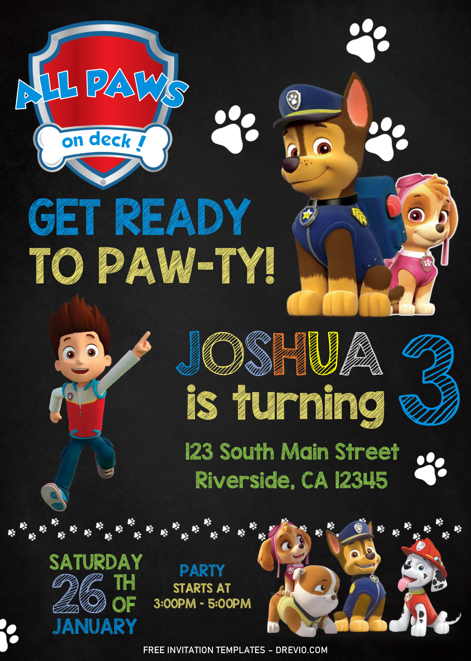 Free Chalkboard Paw Patrol Invitation Templates - Editable With Ms with regard to Free Paw Patrol Printable Birthday Invitations