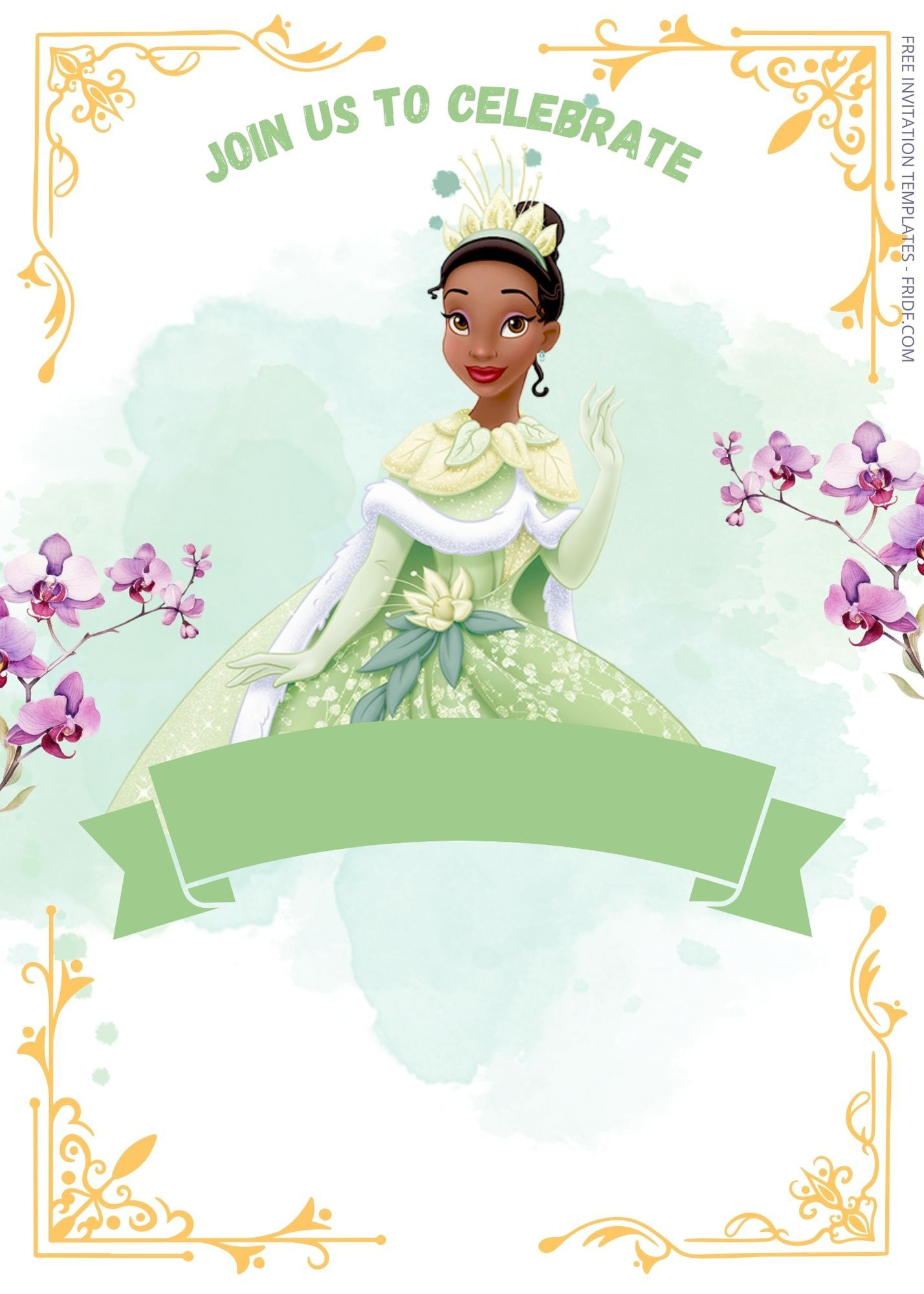 Free Charming The Princess And The Frog Birthday Invitation Templates within Free Printable Princess Tiana Invitation Template