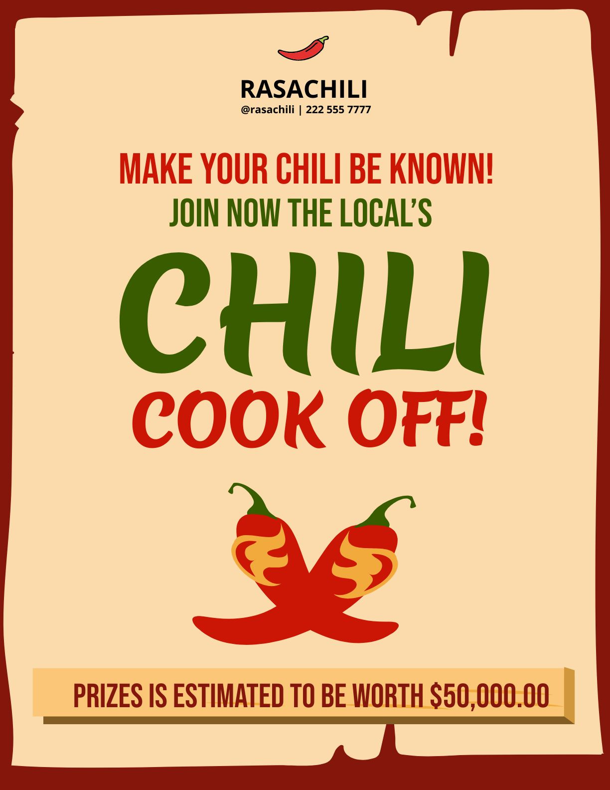 Free Chili Cook Off Flyer Templates, Editable And Printable in Printable Chili Cook Off Flyer Template Free