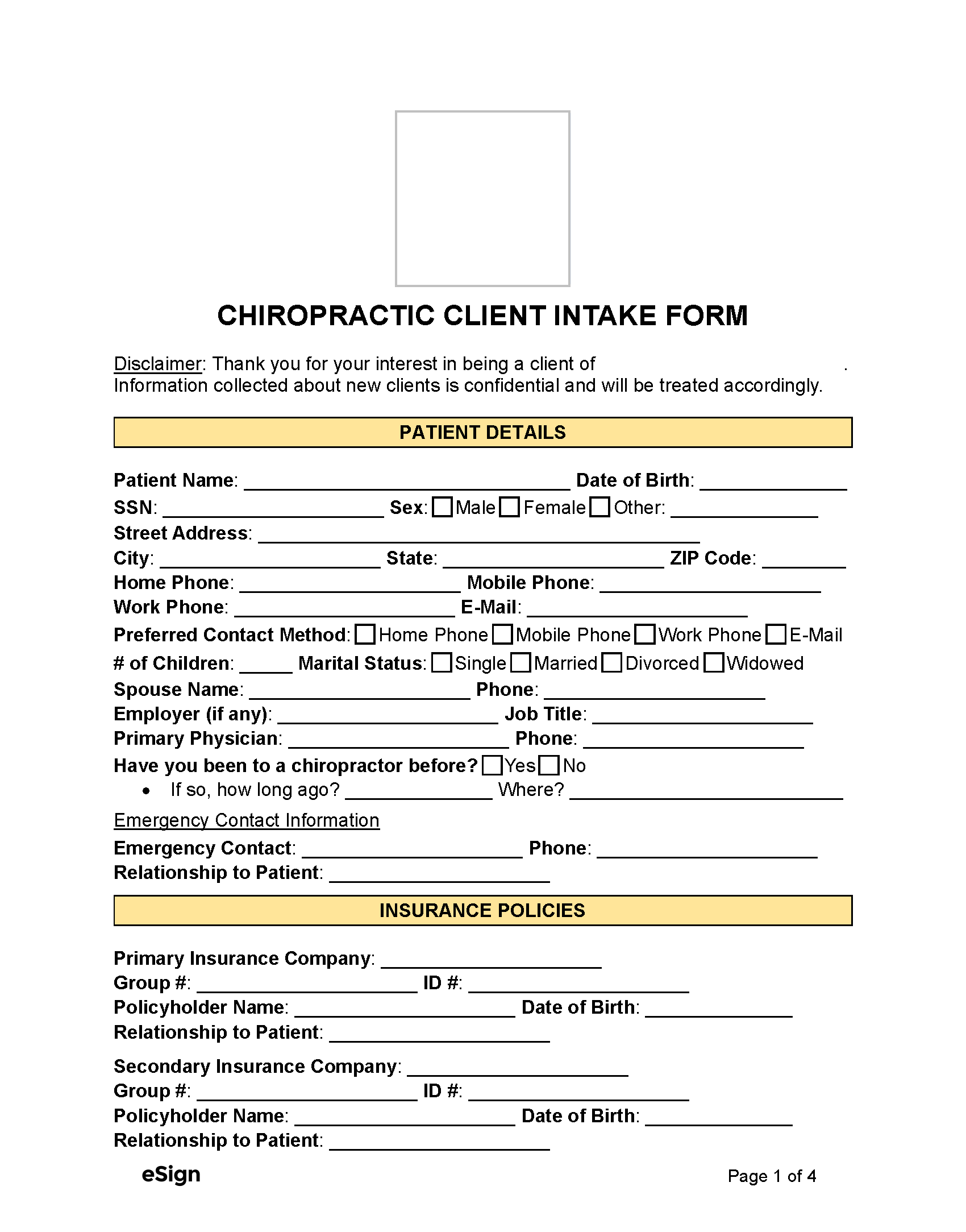 Free Chiropractic Client Intake Form | Pdf | Word throughout Free Printable Chiropractic New Patient Forms