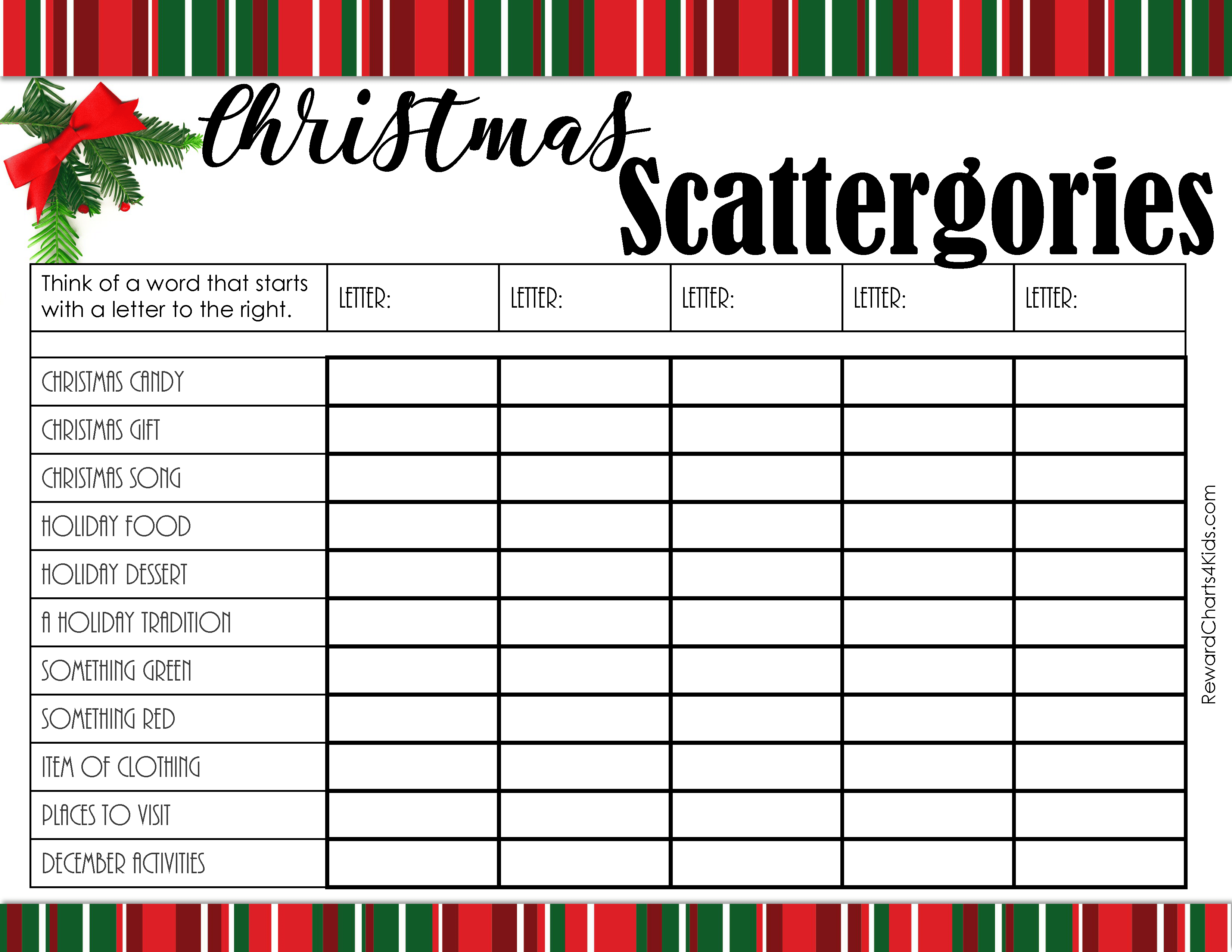 Free Christmas Scattergories Printable &amp;amp; List throughout Free Printable Christmas Scattergories Lists