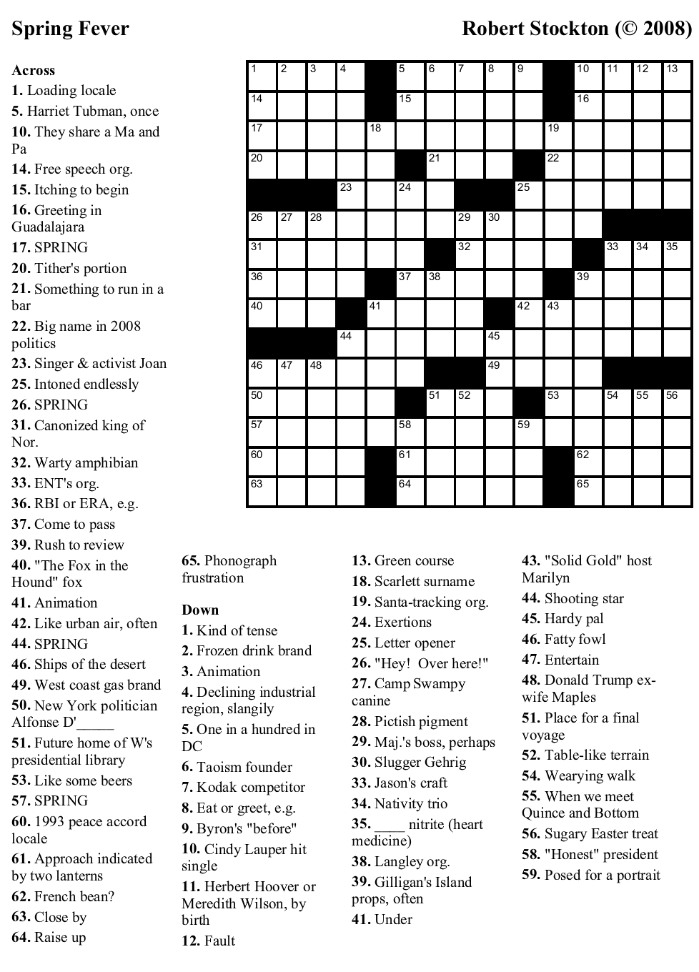 Free Crossword Puzzle #38: &amp;quot;Spring Fever&amp;quot; | Beekeeper Crosswords inside Printable Spring Crossword Puzzle