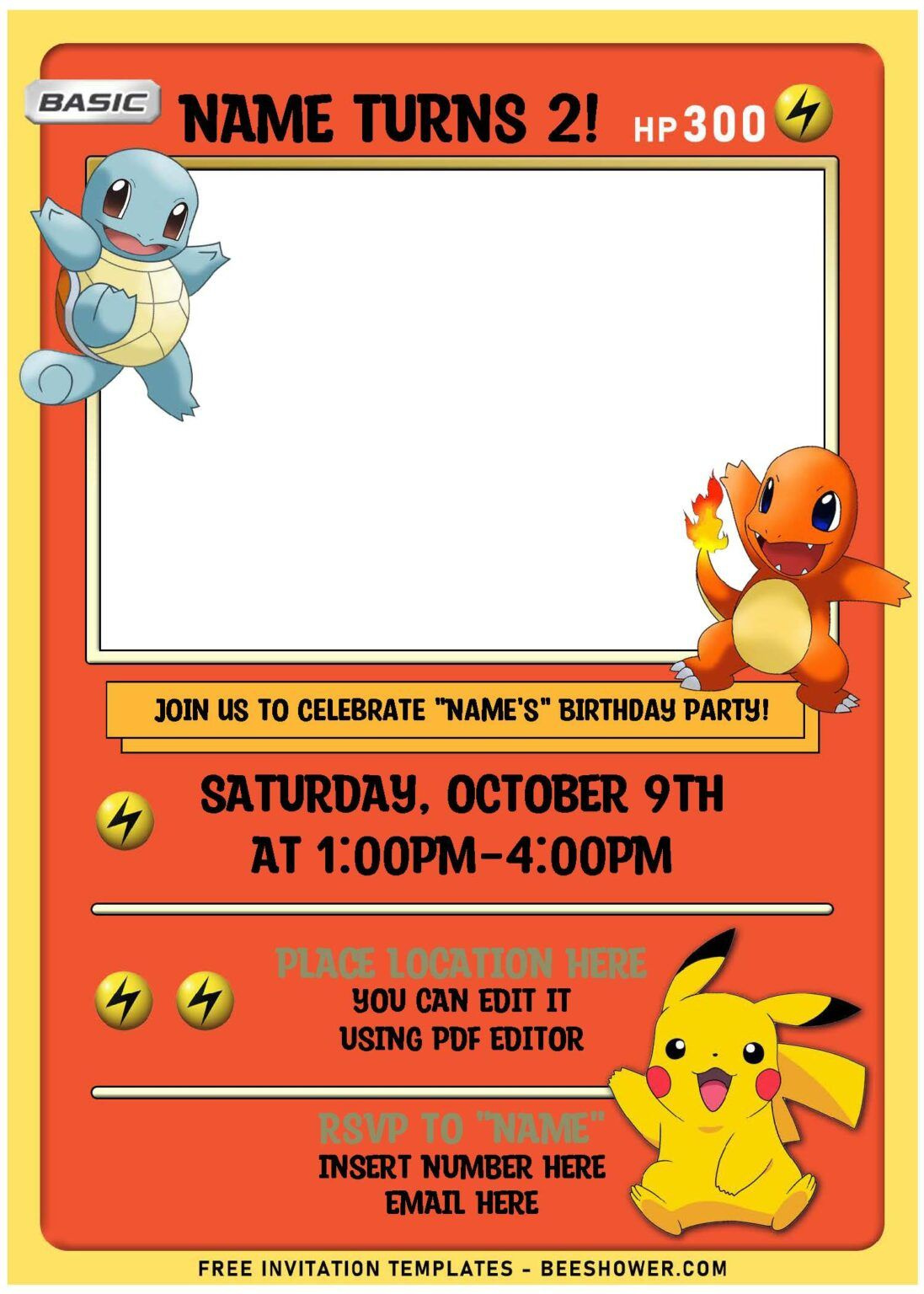 Free Editable Pdf) Lovely Pokémon Card Themed Birthday Invitation in Free Printable Birthday Invitations Pokemon