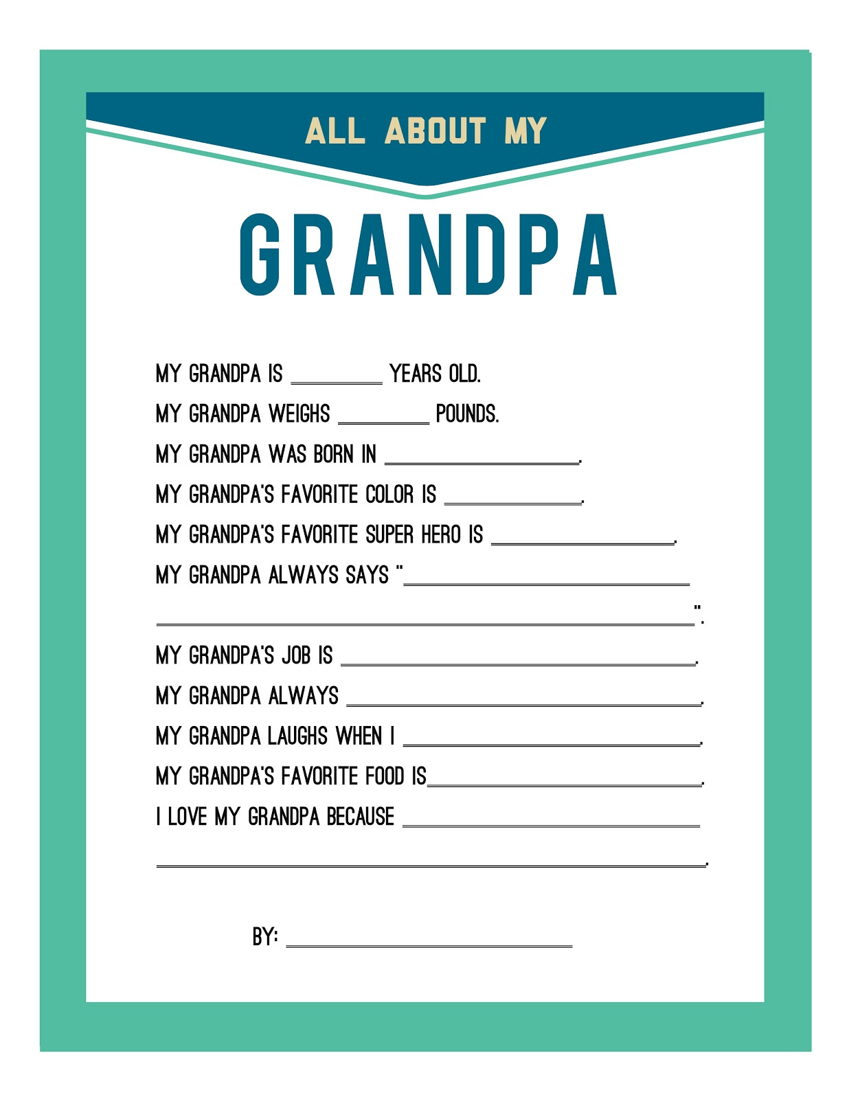 Free Father&amp;#039;S Day Printable for Grandpa Questionnaire Free Printable