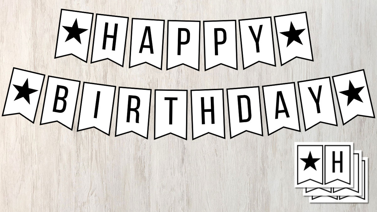 Free Happy Birthday Banner Printable (Black And White) within Happy Birthday Banner Free Printable