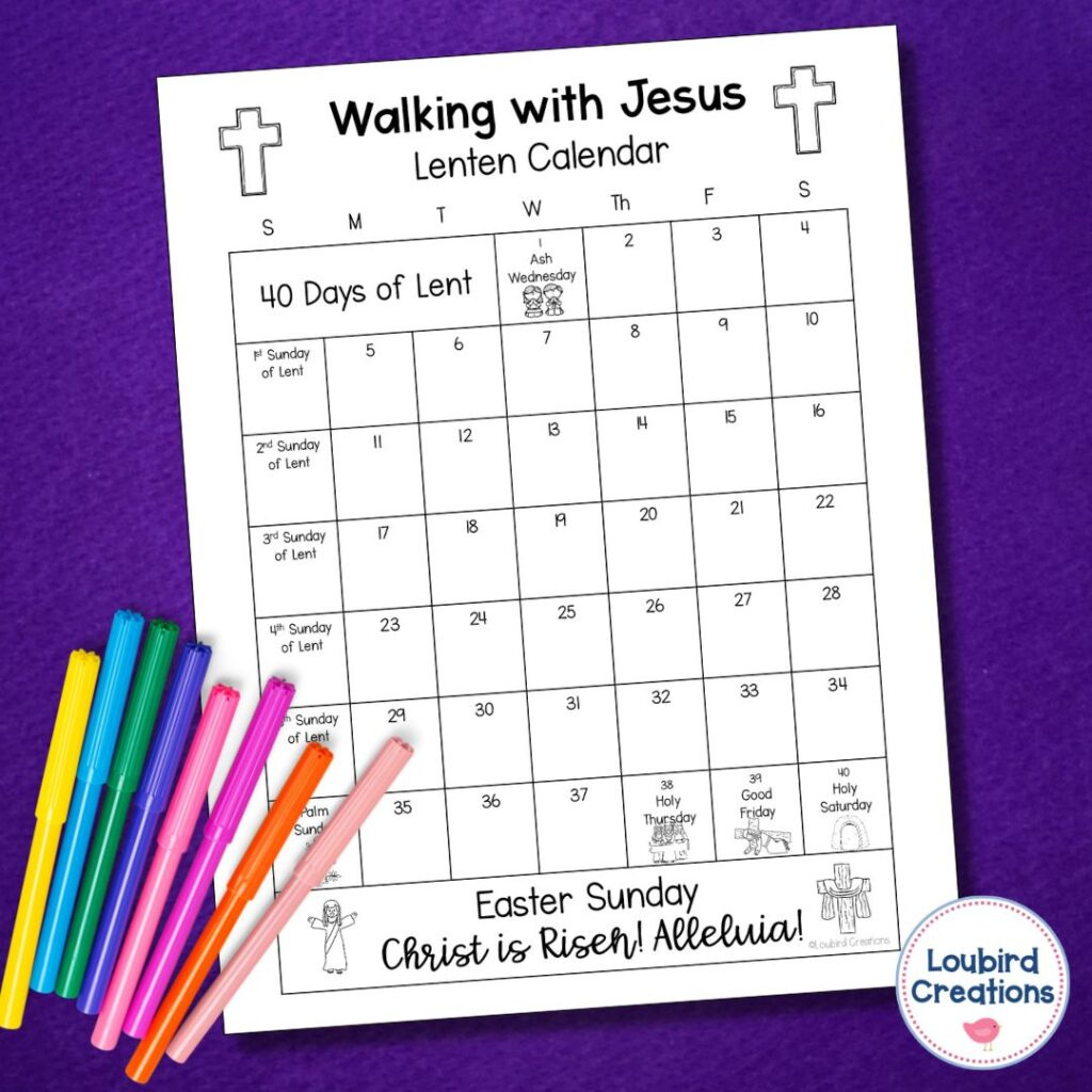 Free Lent Calendar For Kids - Loubird Creations with Free Printable Lenten Calendars