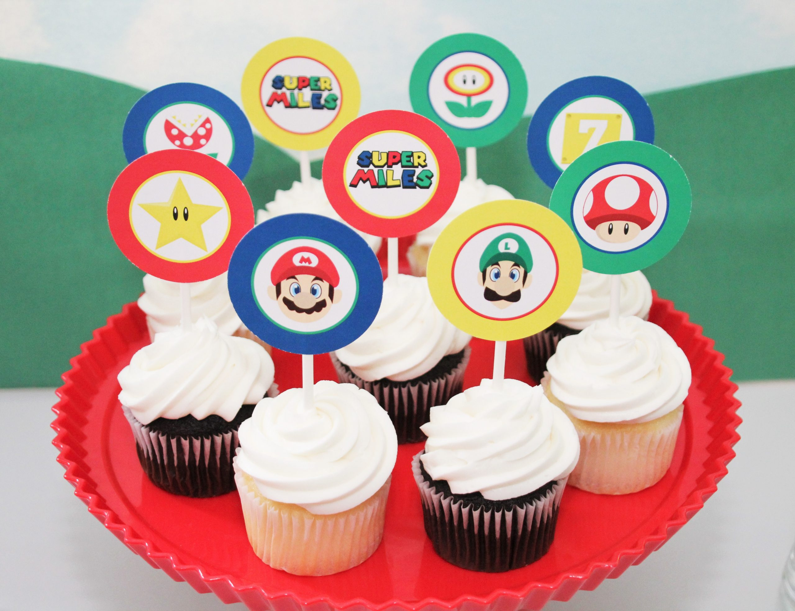 Free Mario Inspired Party Printable Decorations – Instant Download throughout Super Mario Cupcake Toppers Free Printables