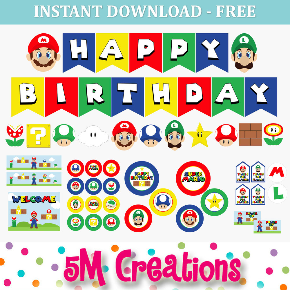 Free Mario Inspired Party Printable Decorations – Instant Download within Super Mario Cupcake Toppers Free Printables