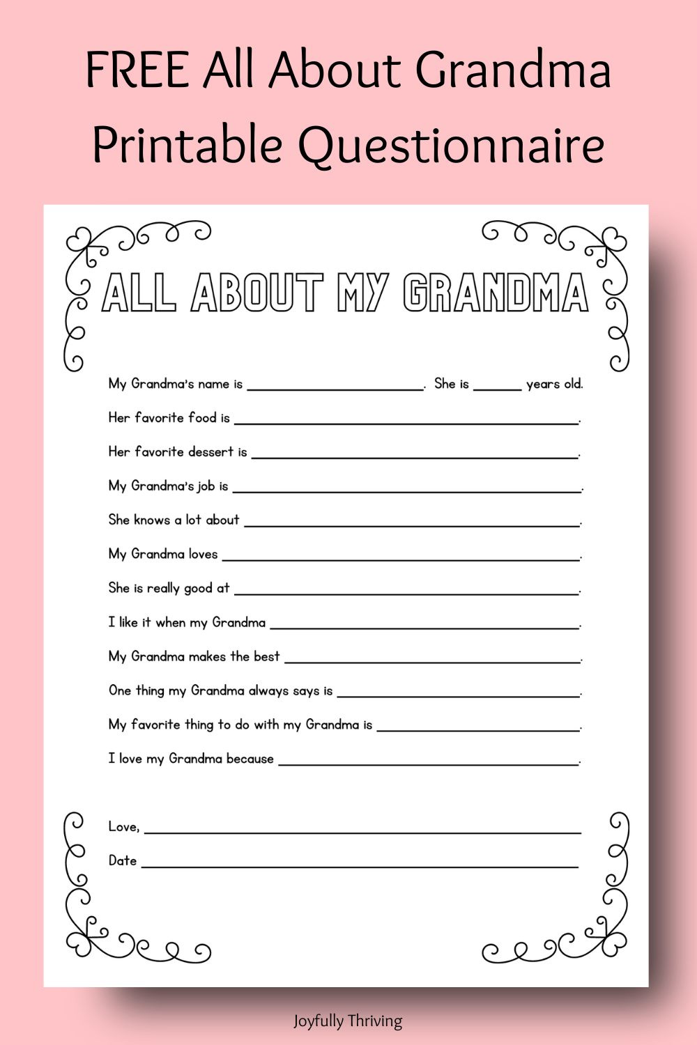 Free Mother&amp;#039;S Day Printable Questionnaires - A Special Gift Idea in All About My Grandma Free Printable