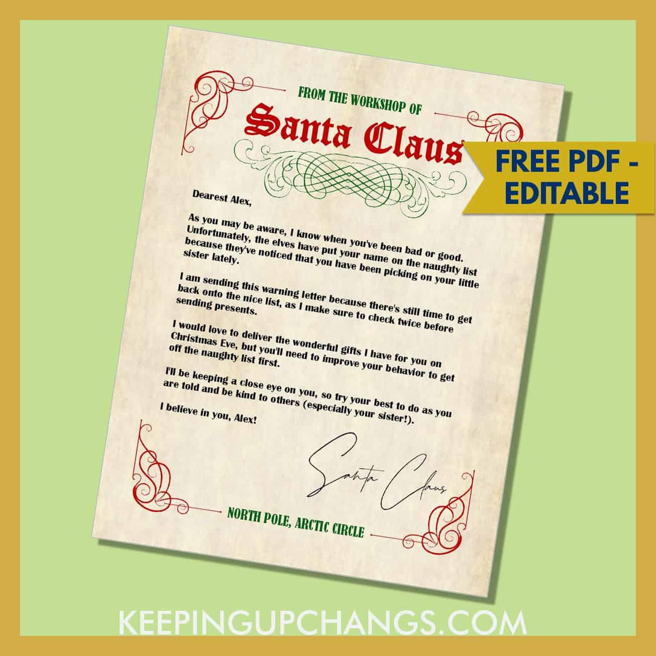 Free Naughty List Warning Letter From Santa [Editable Printable!] throughout Warning Letter From Santa Free Printable