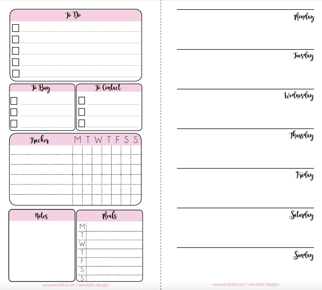 Free Planner Inserts - Week On A Page With Trackers | Wendaful for A5 Planner Inserts Free Printables