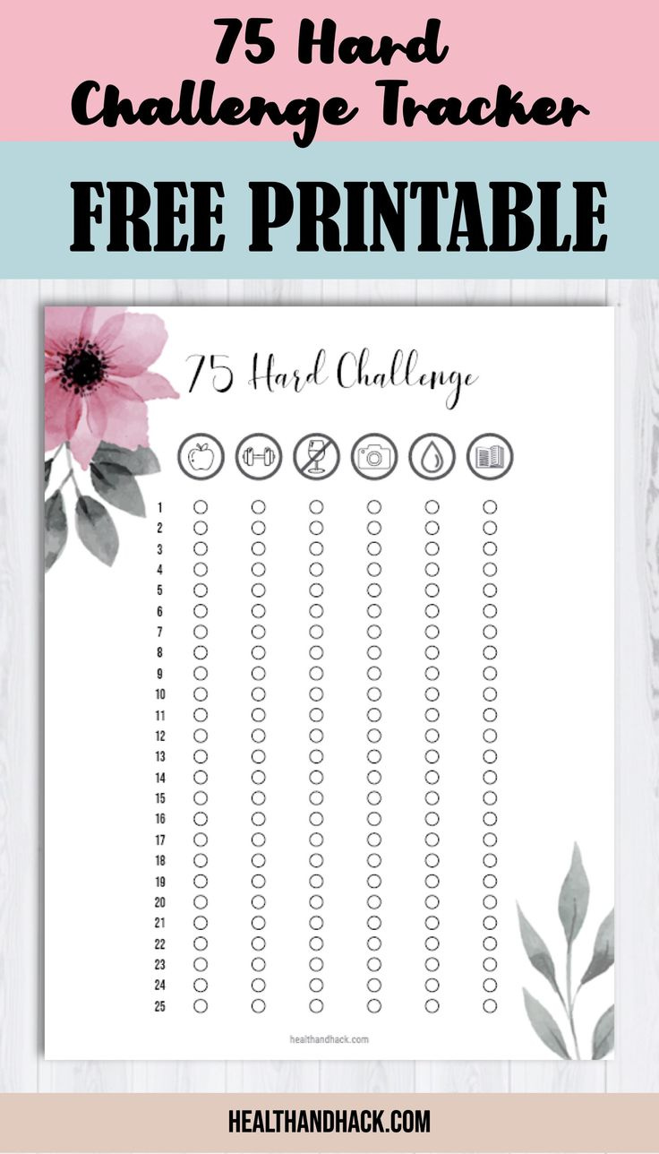 Free Printable: 75 Day Hard Challenge Tracker within 75 Hard Challenge Free Printable