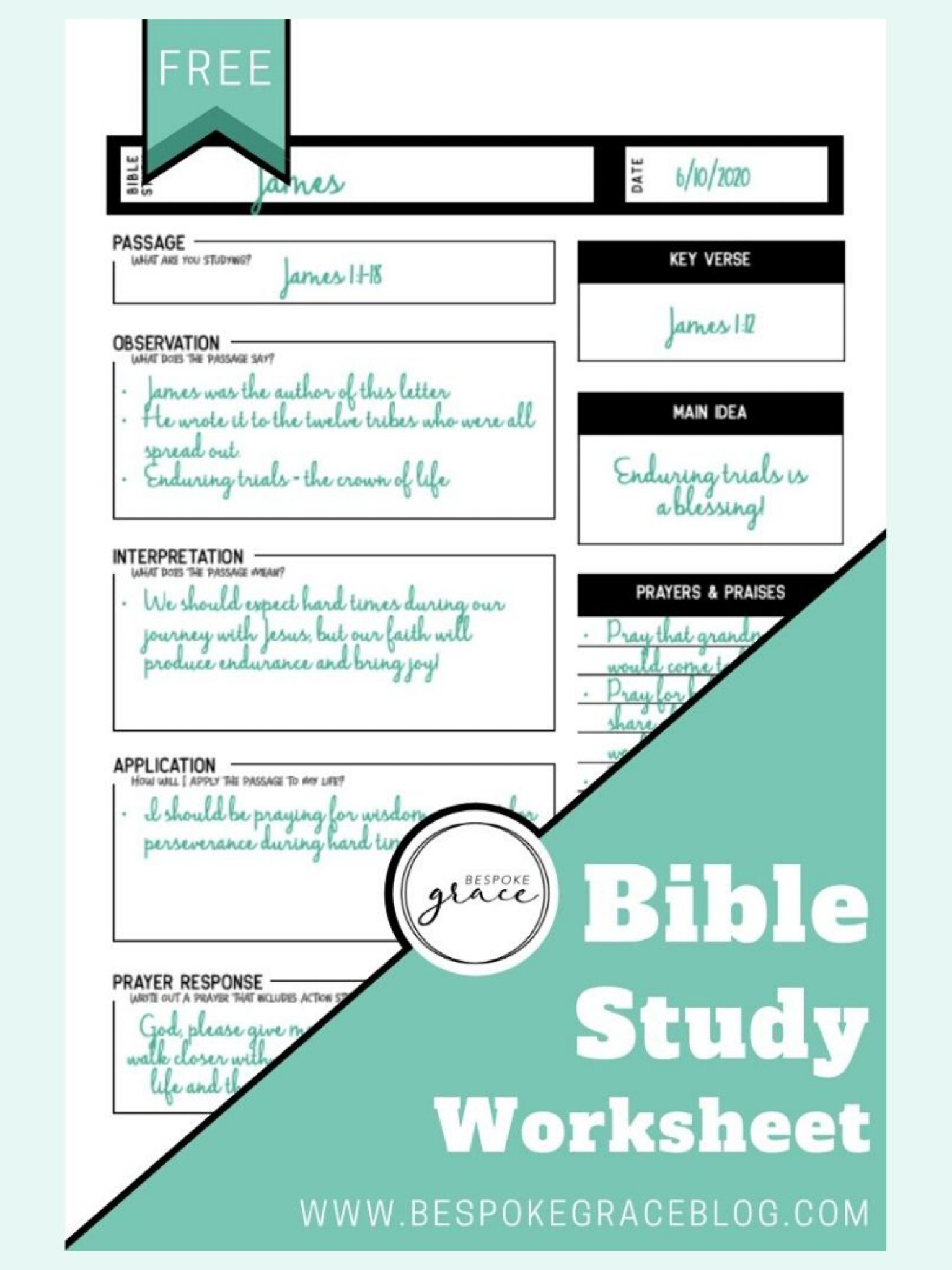 Free Printable Bible Study Worksheet — Bespoke Grace inside Free Printable Bible Lessons For Youth