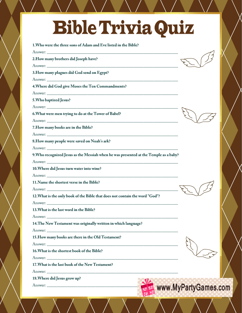 Free Printable Bible Trivia Quiz With Answer Key intended for Free Printable Bible Trivia