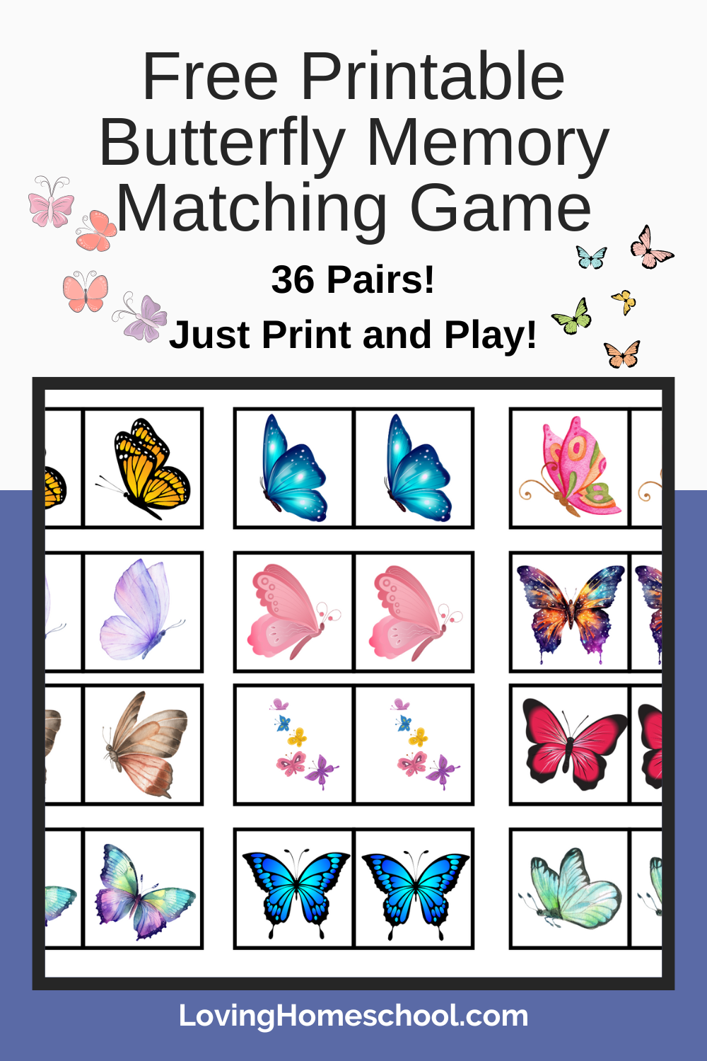 Free Printable Butterfly Memory Matching Game - Lovinghomeschool regarding Memory Game Free Printable