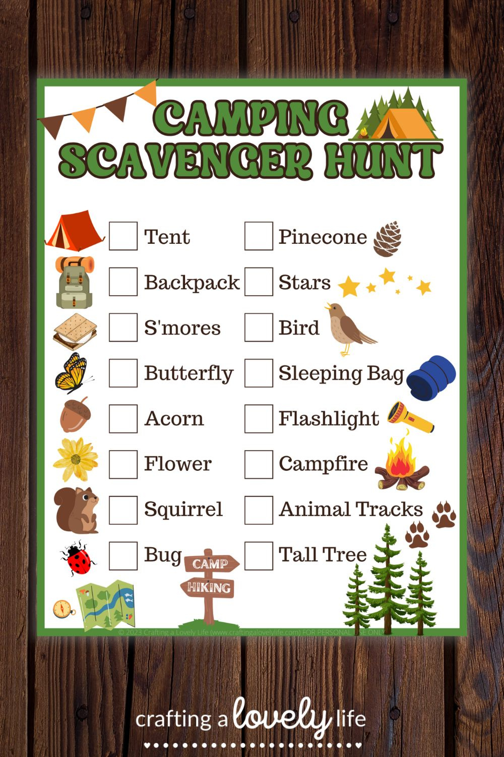 Free Printable Camping Scavenger Hunt in Free Camping Scavenger Hunt Printable