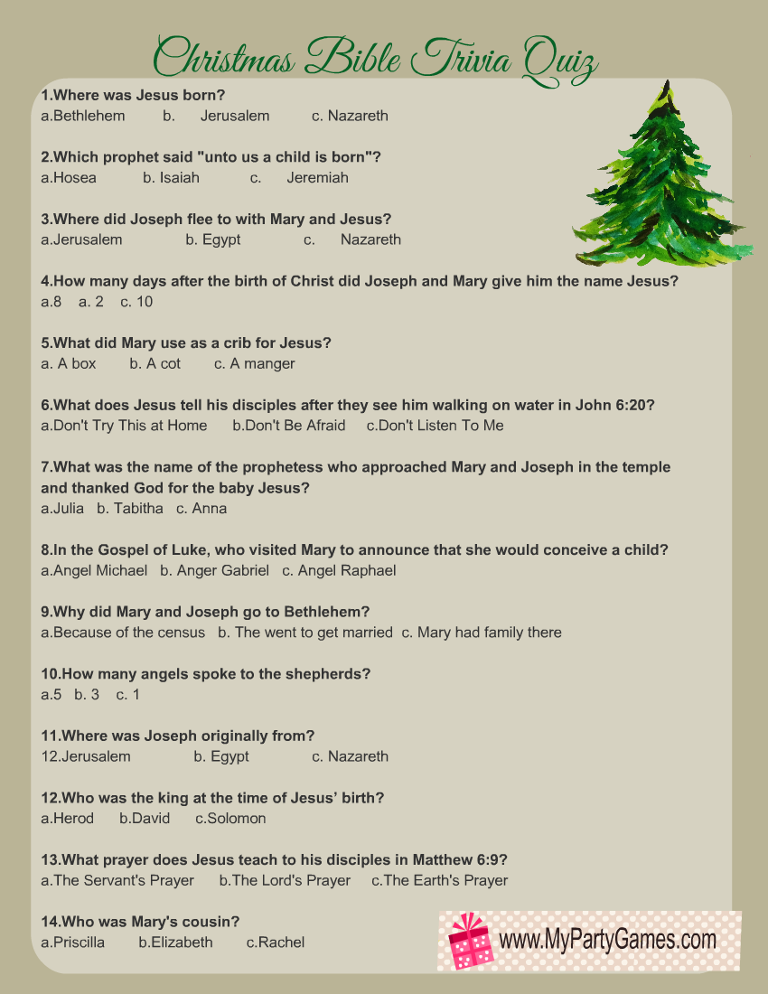 Free Printable Christmas Bible Trivia Quiz for Free Printable Christmas Bible Trivia