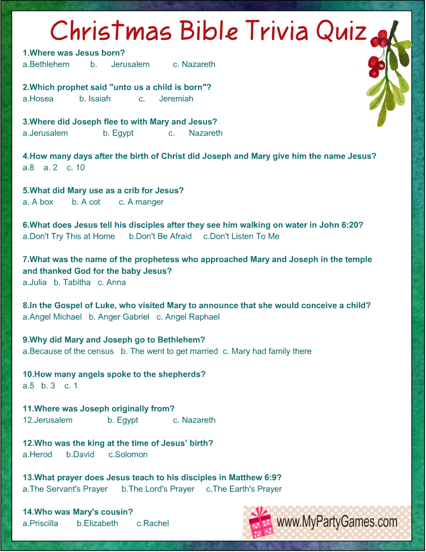 Free Printable Christmas Bible Trivia Quiz in Free Printable Christmas Bible Trivia