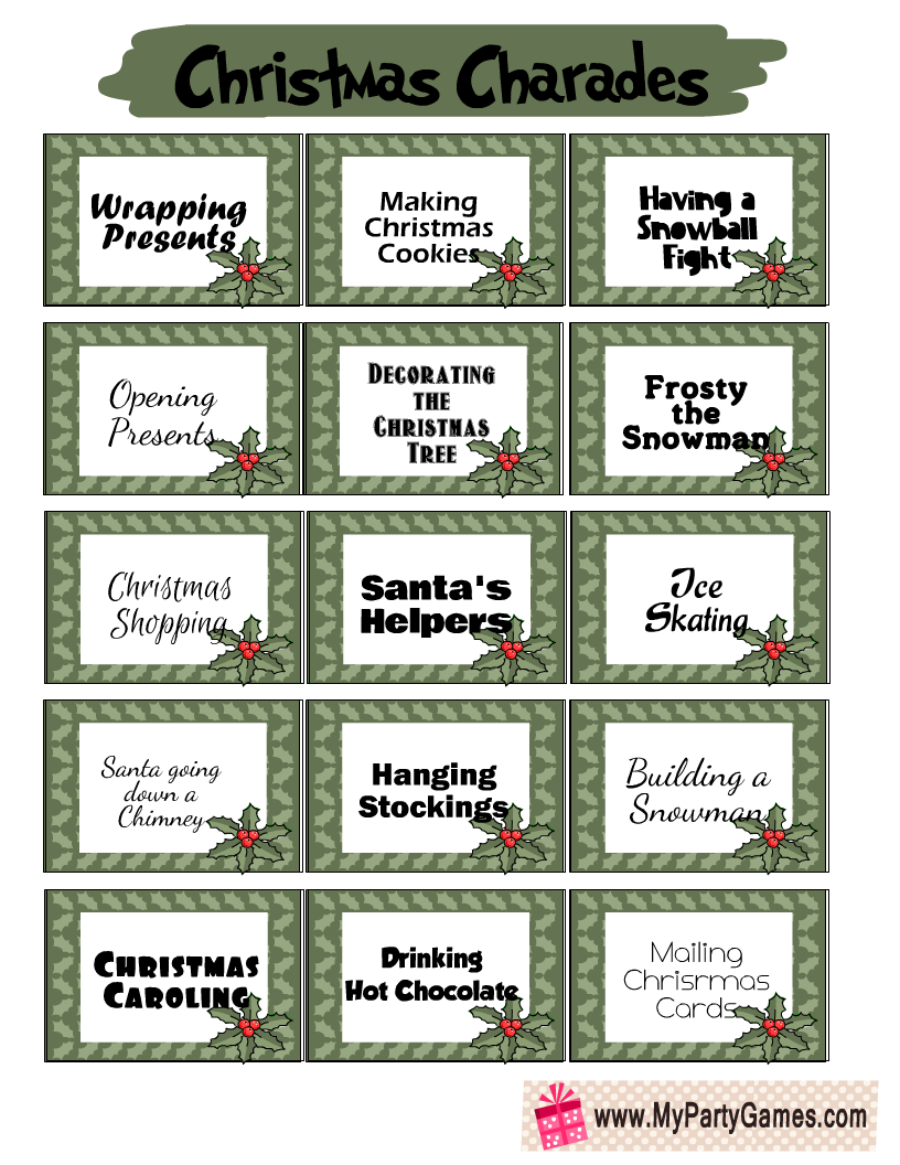 Free Printable Christmas Charades (Cards) for Free Printable Christmas Charades