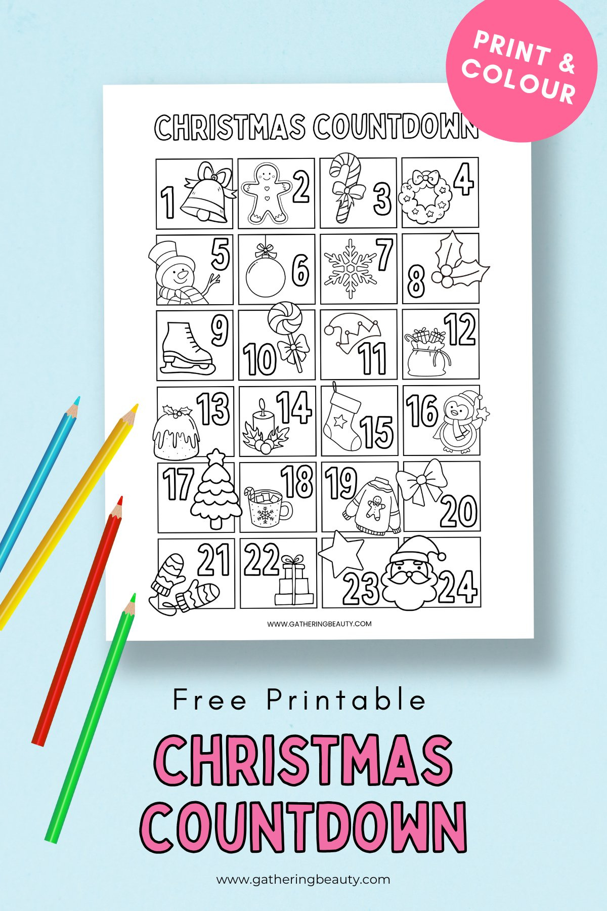 Free Printable Christmas Countdown To Colour — Gathering Beauty regarding Free Printable Christmas Countdown Calendar