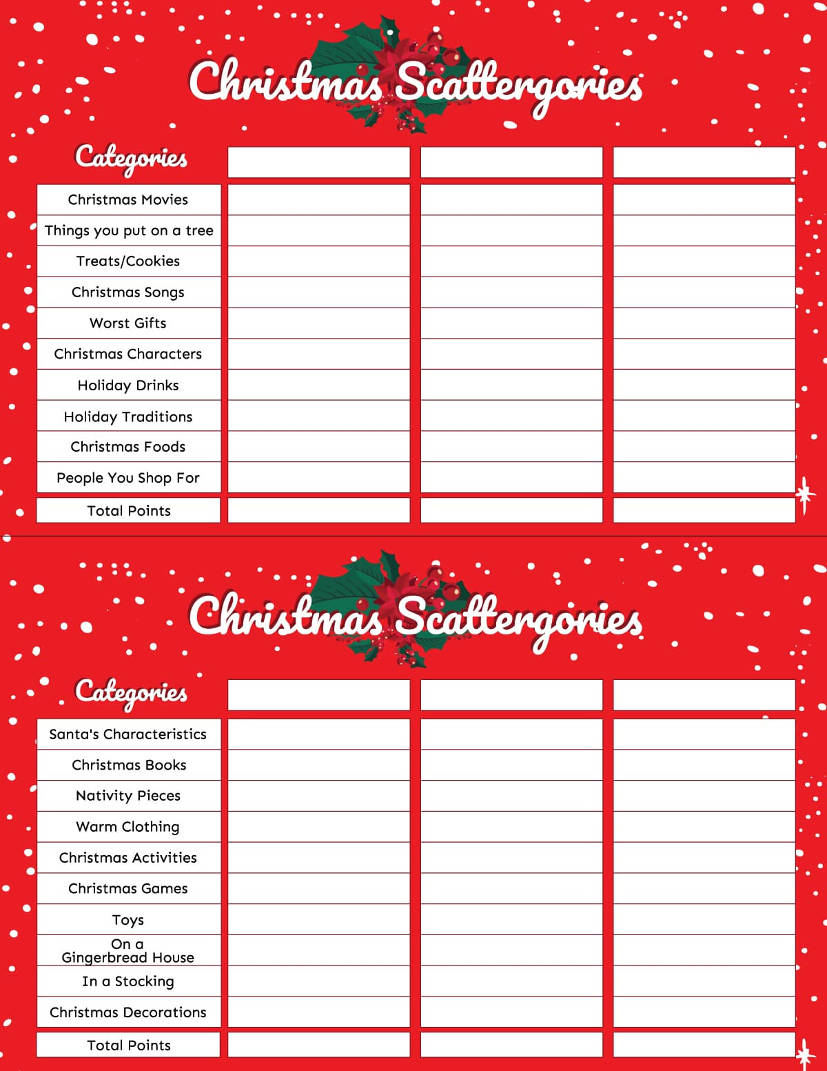 Free Printable Christmas Scattergories Game - Play Party Plan regarding Free Printable Christmas Scattergories Lists