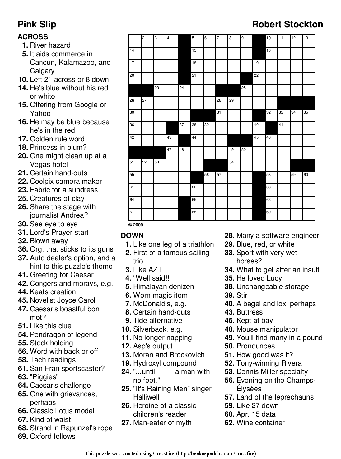 Free Printable Crossword Puzzle #93: &amp;quot;Pink Slip&amp;quot; | Beekeeper within Esl Crossword Puzzles Printable