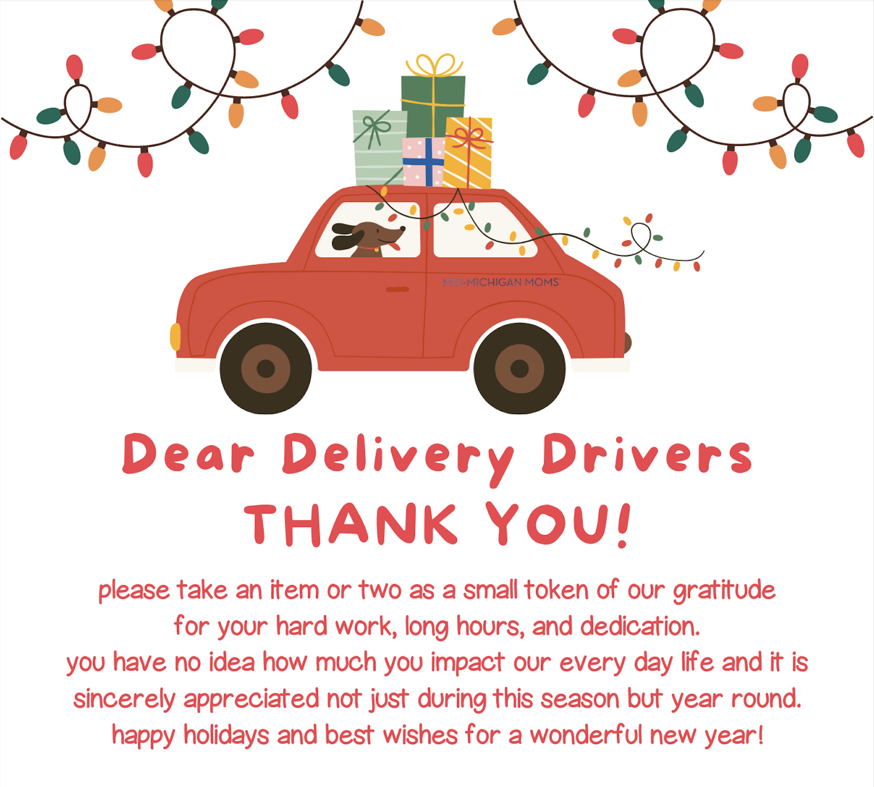 Free Printable :: Dear Delivery Drivers Thank You! with Thank You Note For Delivery Drivers Free Printable