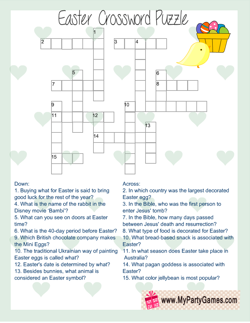 Free Printable Easter Crossword Puzzle With Key with Easter Crossword Puzzles Printable