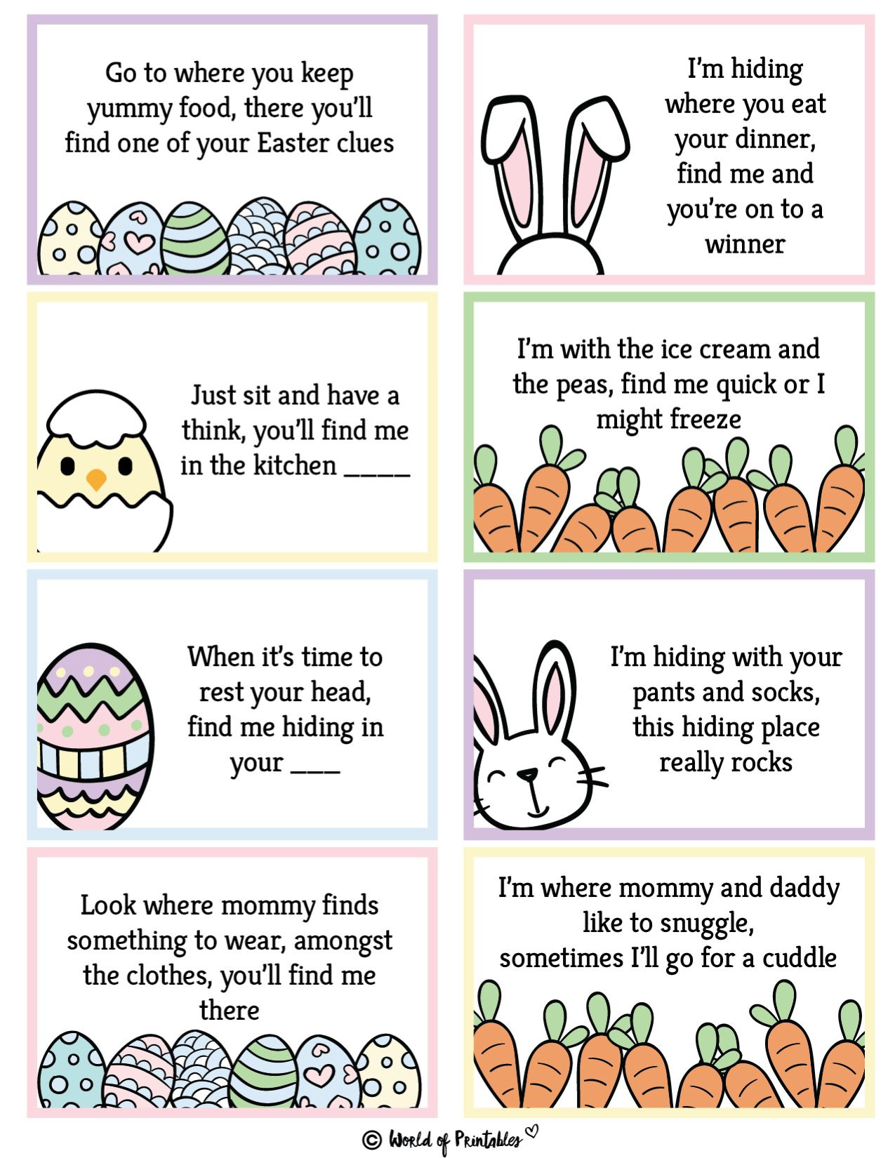 Free Printable Easter Egg Hunt Clues - World Of Printables inside Free Easter Egg Hunt Printables