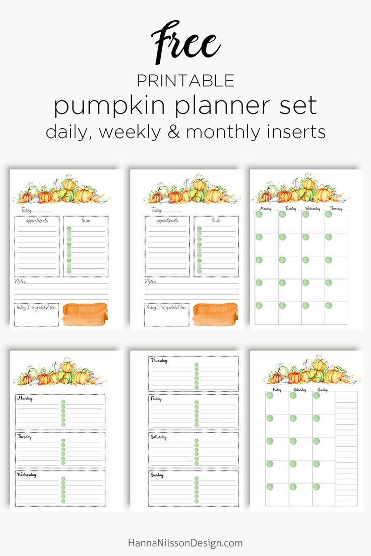 Free Printable Fall Planner Inserts With Pretty Pumpkins throughout Free Daily Planner Autumn Printable