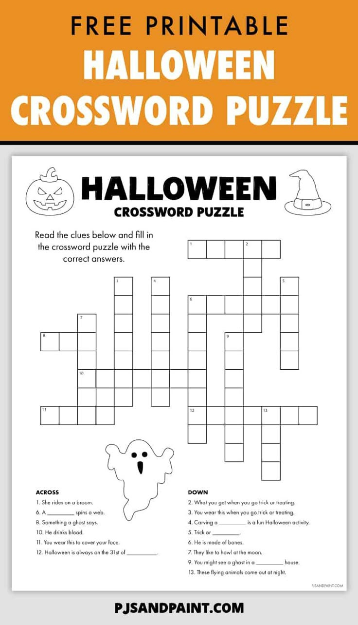 Free Printable Halloween Crossword Puzzle for Halloween Printable Crossword Puzzles