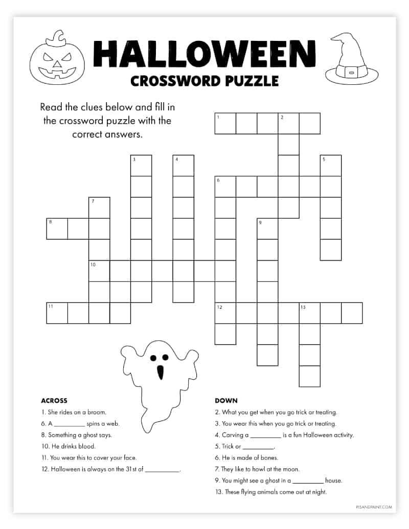 Free Printable Halloween Crossword Puzzle - Pjs And Paint intended for Halloween Printable Crossword Puzzles